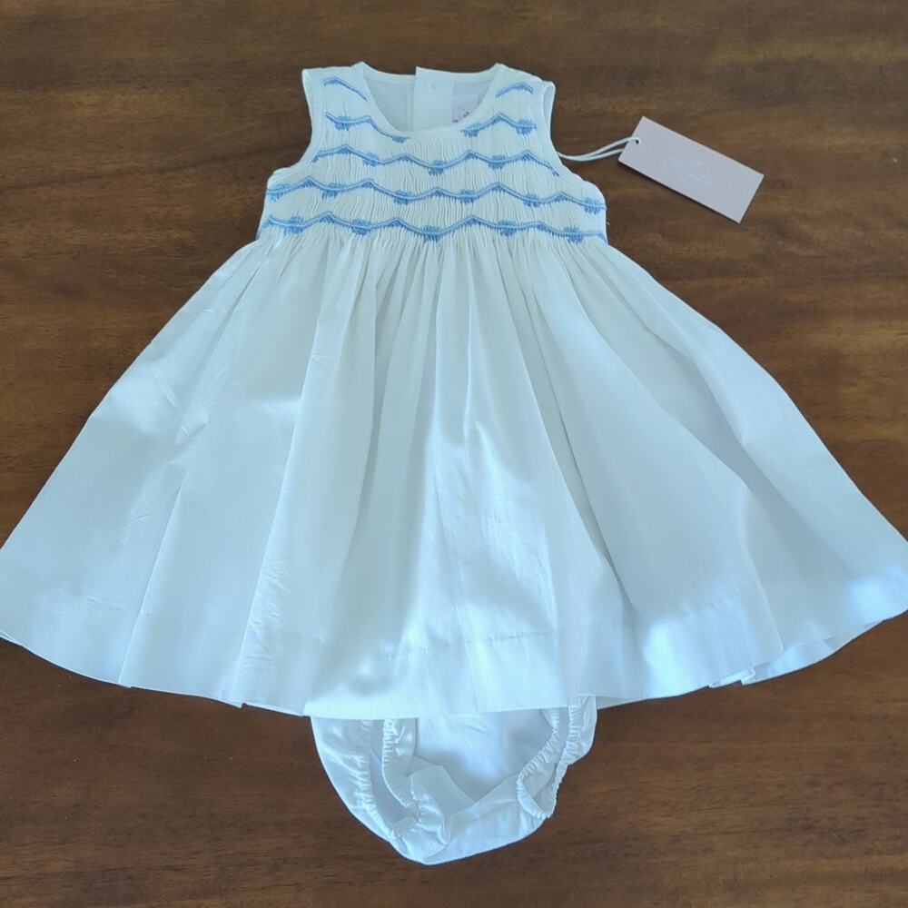 Antoinette Paris Hand Smocked Agatha Dress Baby Girl size 12M NEW with Tags